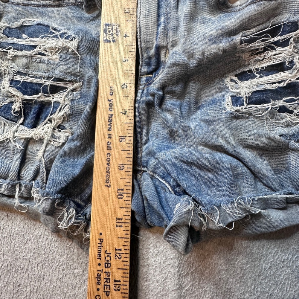 American Eagle Shorts Women 2 Blue Hi-Rise Shortie Distressed Next Level Stretch - Picture 7 of 10